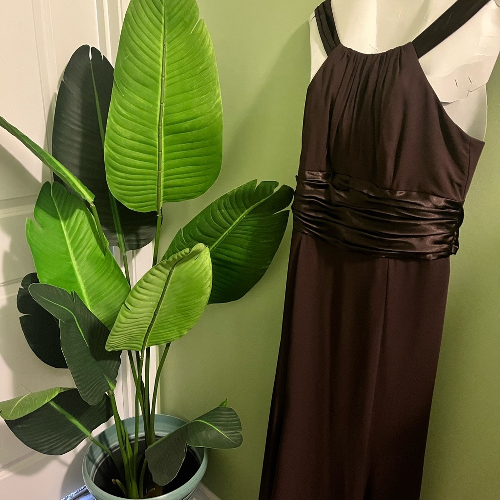 David's Bridal Brown Ruched Halter Maxi Dress
